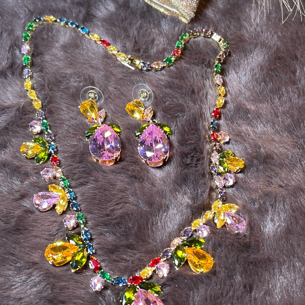 Colorful Gemstone Necklace and Earring Set